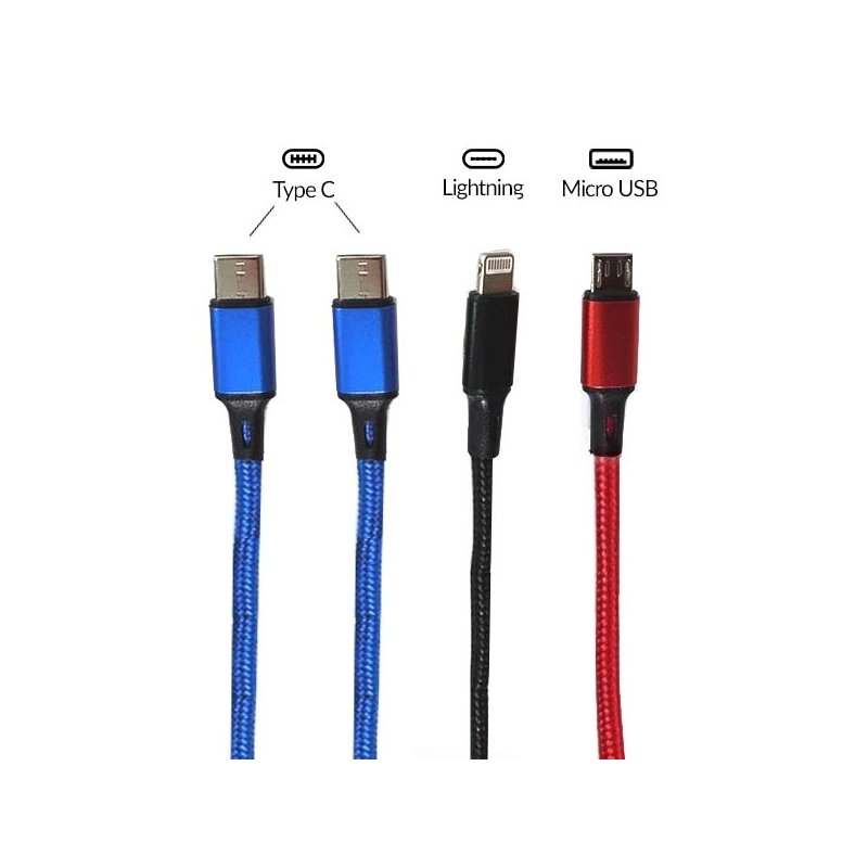 Câble USB 4-en-1: 2 Type-C / 1 Micro USB / 1 Lightning - E-vape
